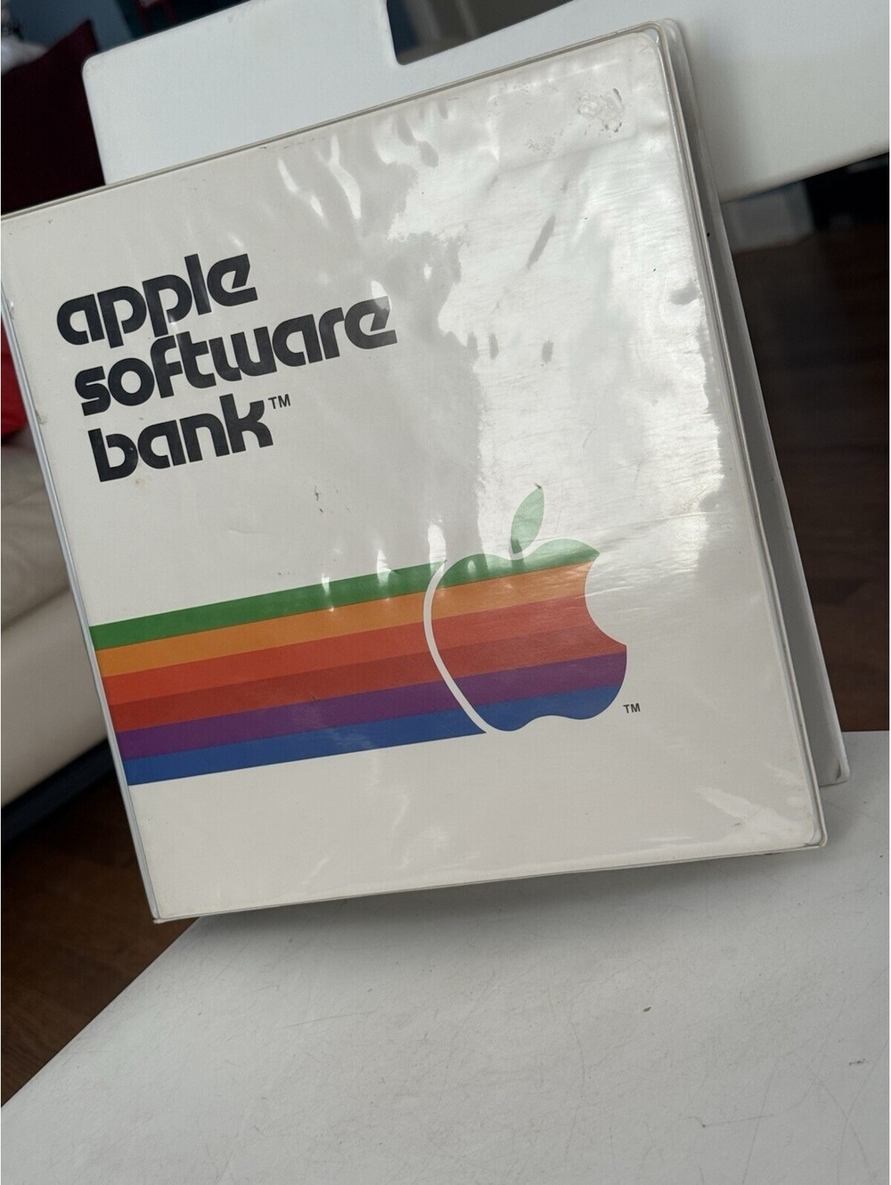 Vtg 1980's Apple Rainbow Logo Software Bank 3-Ring Binder W/39 Back Up Discs